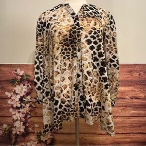 Style & Co Animal Print Top Medium NWT Tie Sleeve Blouse Jungle Fever Macy’s